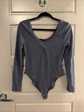 Forever 21 Slate Blue Long Sleeve Ribbed Bodysuit